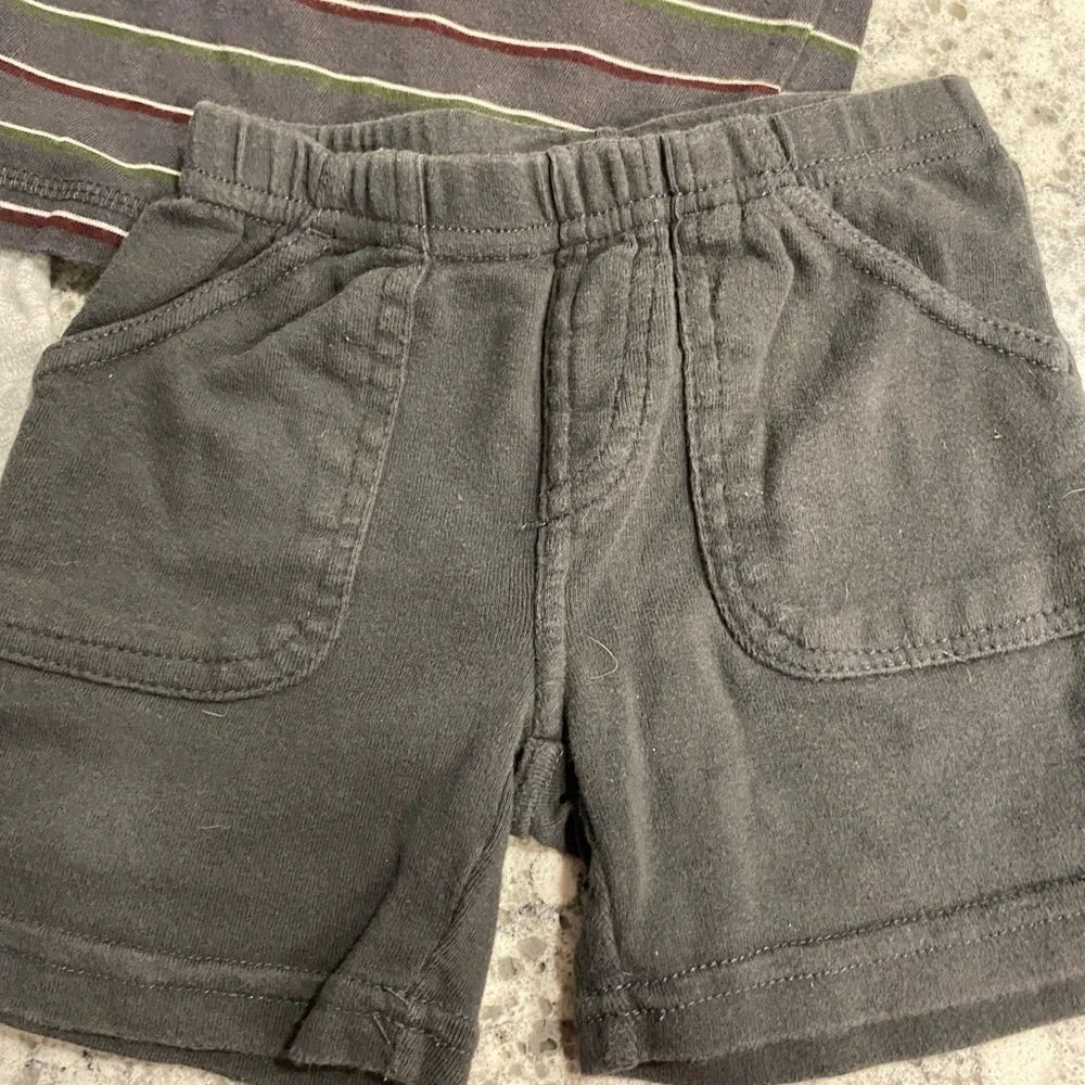 Carters 3 piece set gray pants dark gray striped tee dark gray shorts 12…